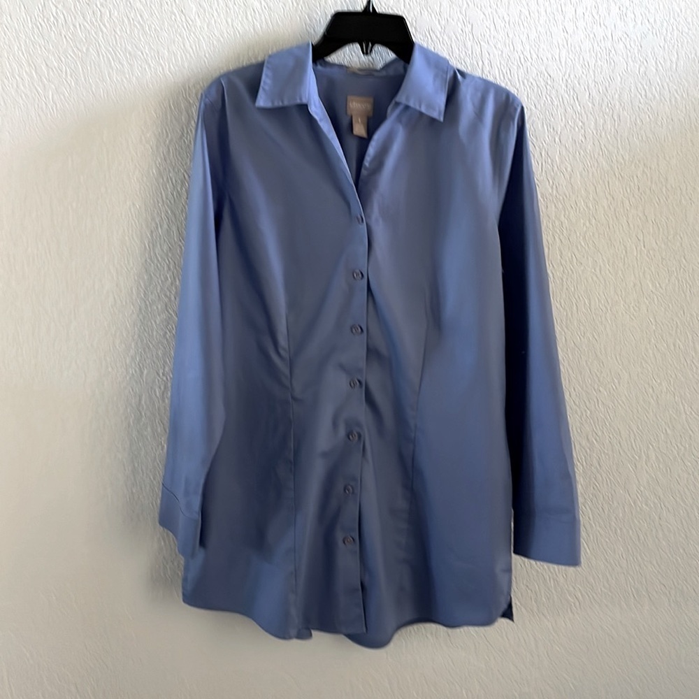 Chico’s Tunic Long Sleeve Classic Cotton Blouse Size 1 Soft Blue